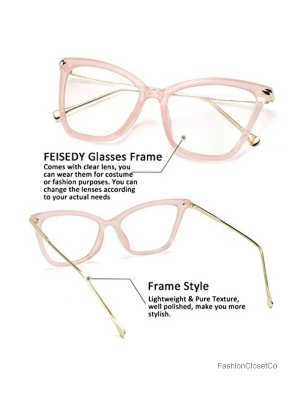 Oversized Cat Eye Glasses Frame with Clear Lenses for Women